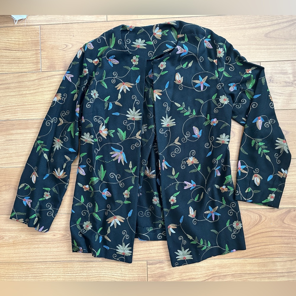 Embroidery Retro Flower Glossy Chic Jacket